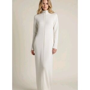 VTG Lion Kseeater Dress SZ M Cream Knit Zip‎ Up Ribbed Collar Pockets USA